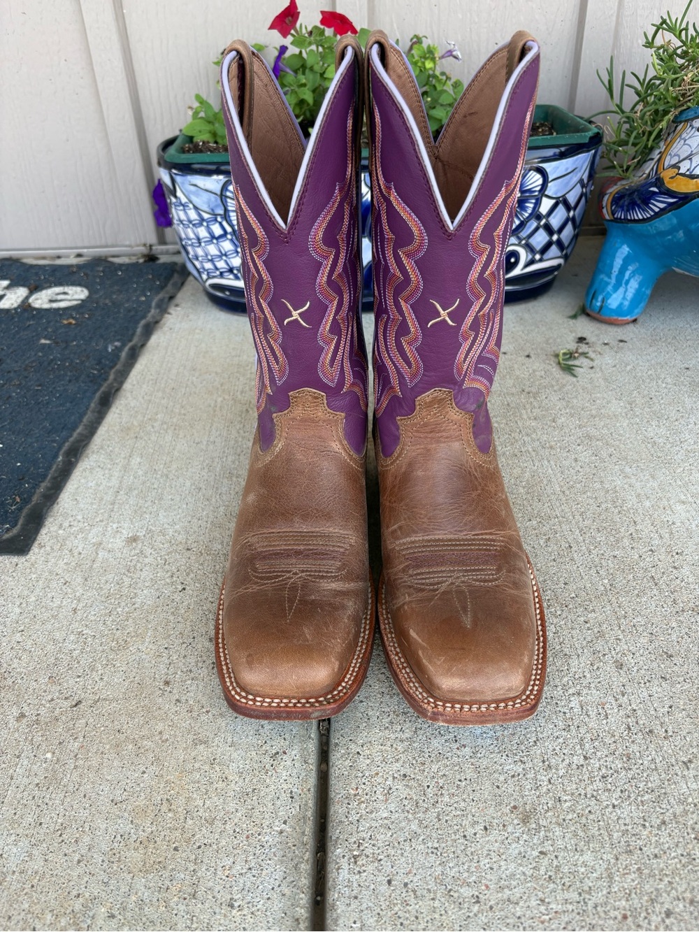 Twisted X Purple Trim & Brown Leather Pull-On Boots